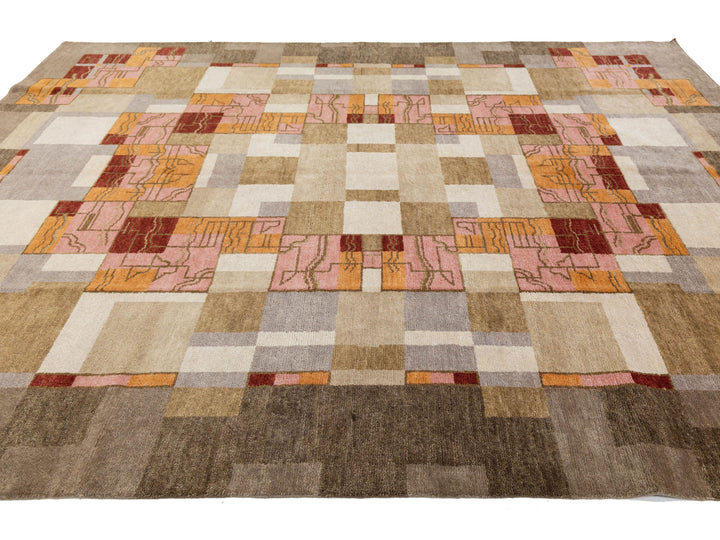 Modern Art Deco Wool Rug 9 X 12