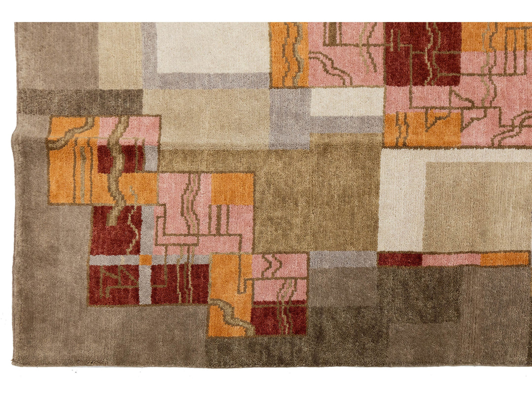 Modern Art Deco Wool Rug 9 X 12