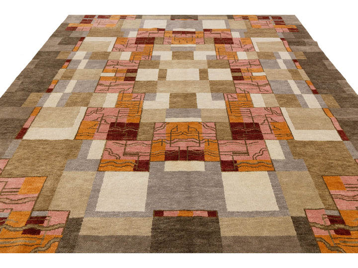 Modern Art Deco Wool Rug 9 X 12