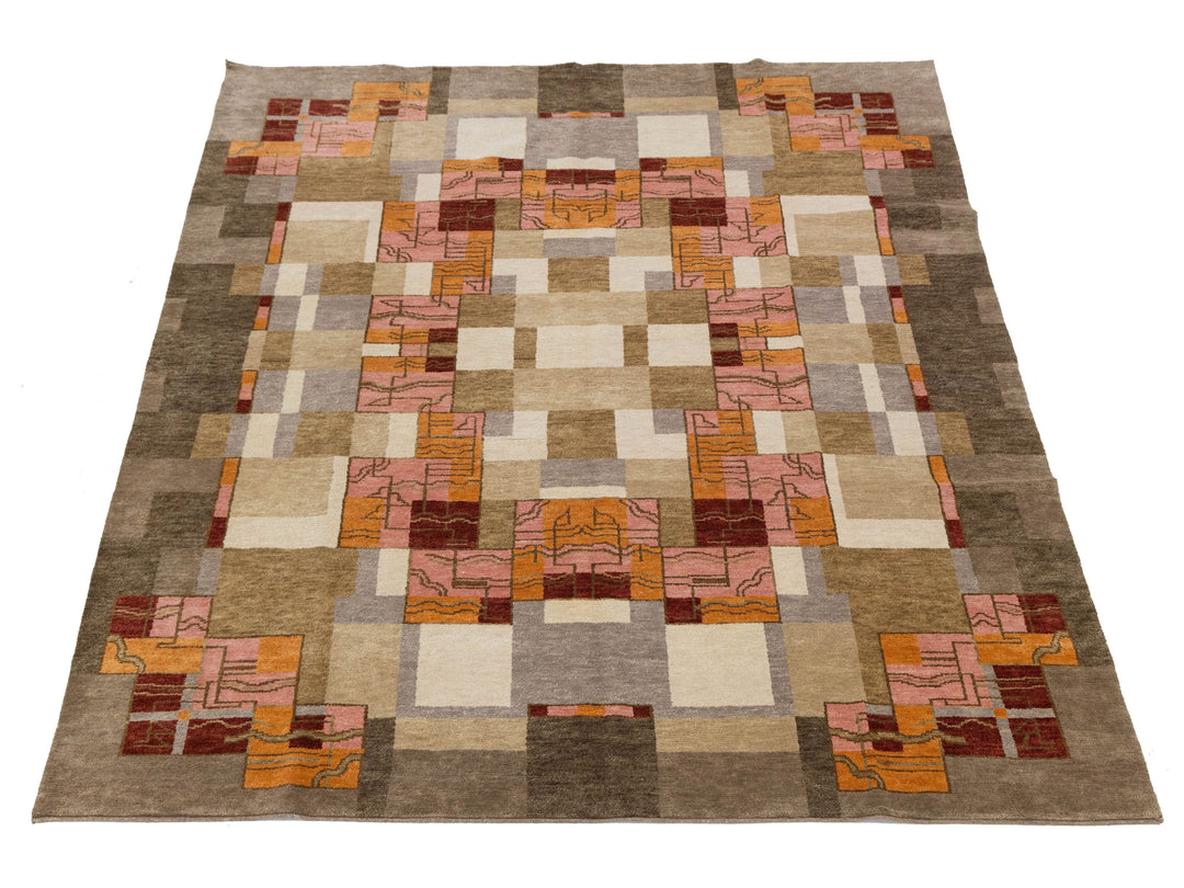 Modern Art Deco Wool Rug 9 X 12