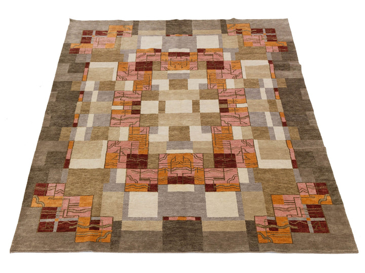 Modern Art Deco Wool Rug 9 X 12