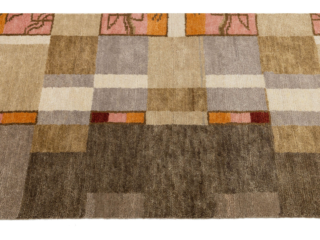 Modern Art Deco Wool Rug 9 X 12