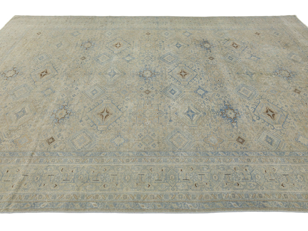 Antique Heriz Wool Rug 9 X 12