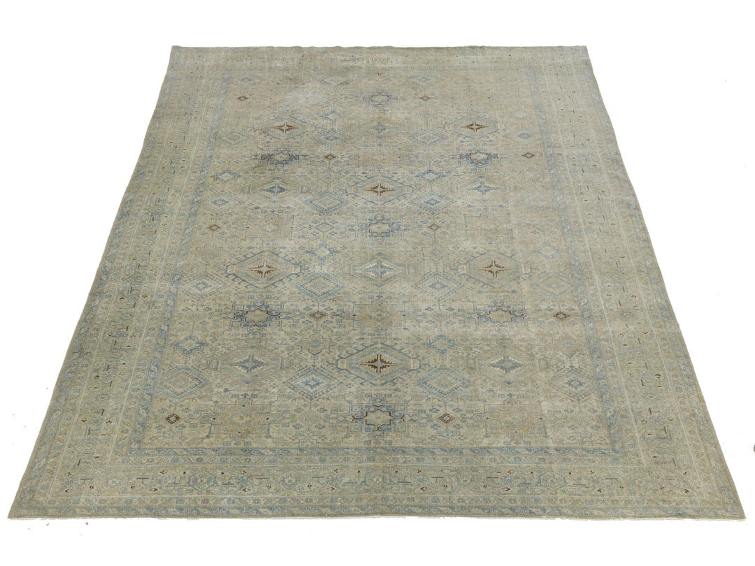 Antique Heriz Wool Rug 9 X 12