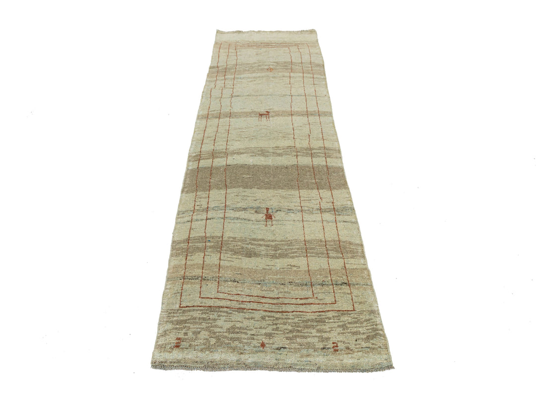 Modern Gabbeh Wool Runner 3 X 10
