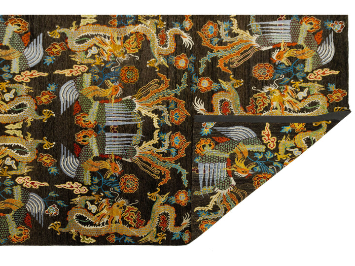 Modern Art Deco Dragon Chinese Wool Rug 9 X 13