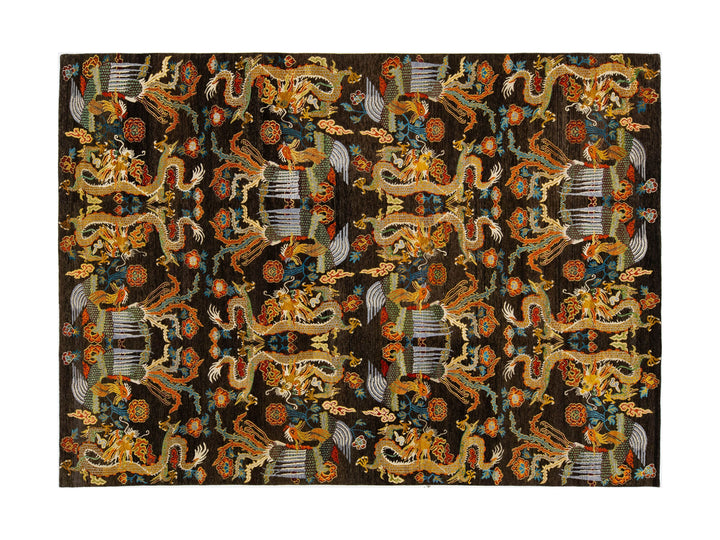 Modern Art Deco Dragon Chinese Wool Rug 9 X 13