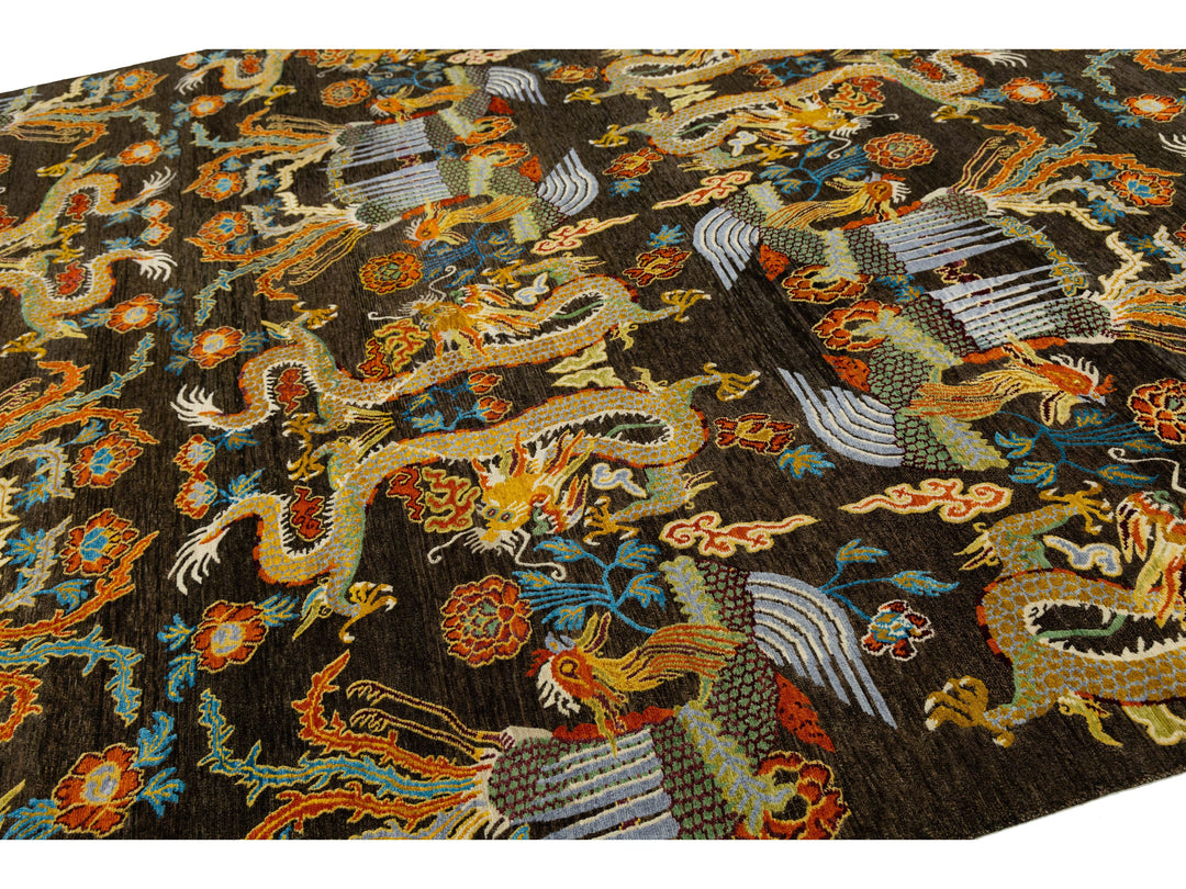 Modern Art Deco Dragon Chinese Wool Rug 9 X 13