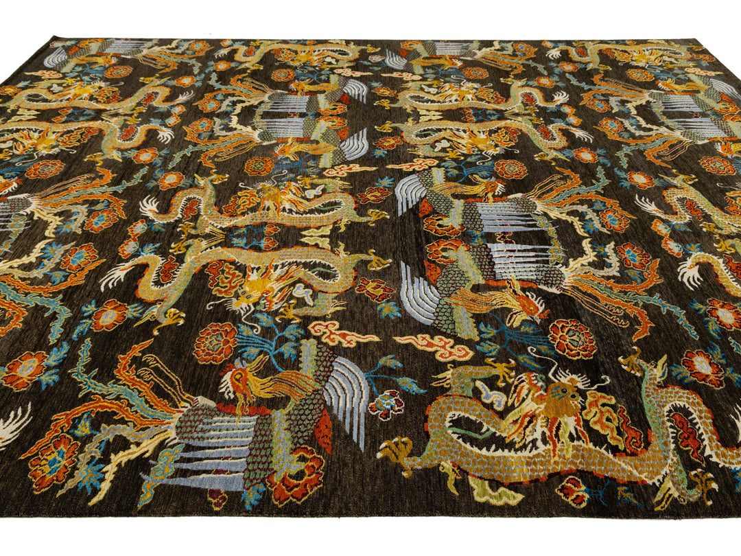 Modern Art Deco Dragon Chinese Wool Rug 9 X 13