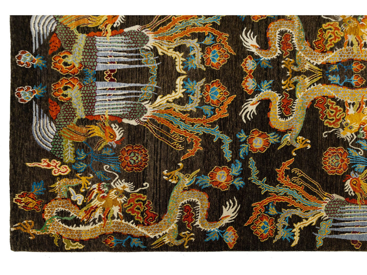 Modern Art Deco Dragon Chinese Wool Rug 9 X 13