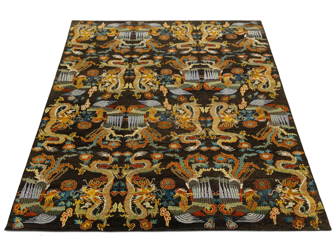 Modern Art Deco Dragon Chinese Wool Rug 9 X 13