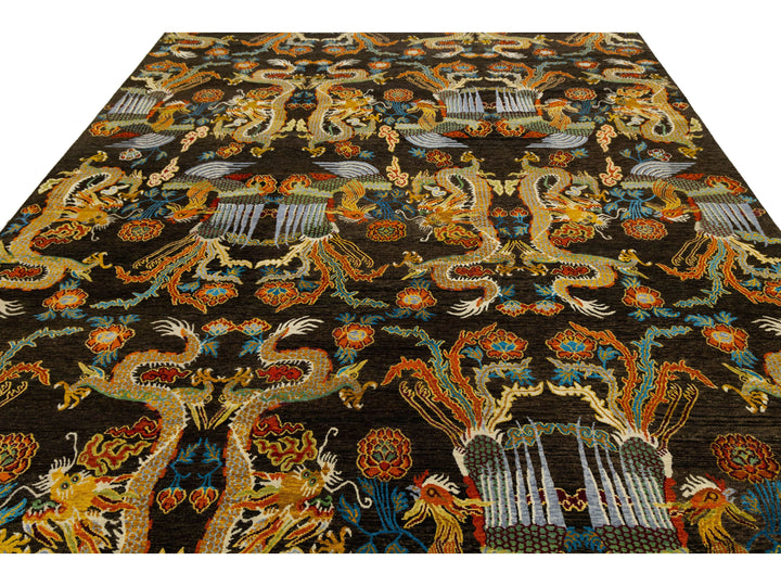 Modern Art Deco Dragon Chinese Wool Rug 9 X 13