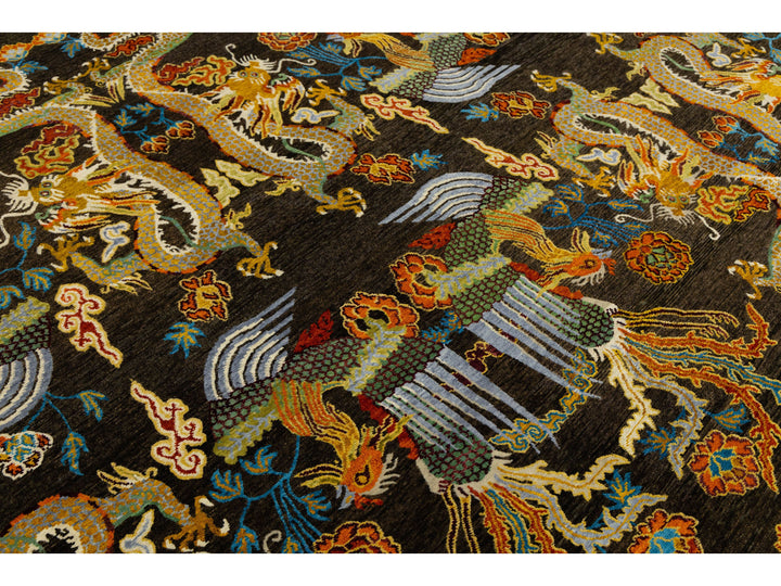 Modern Art Deco Dragon Chinese Wool Rug 9 X 13