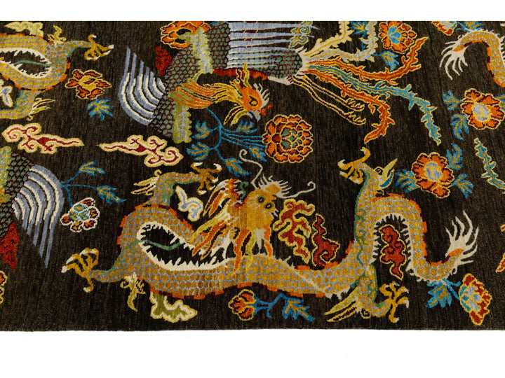 Modern Art Deco Dragon Chinese Wool Rug 9 X 13
