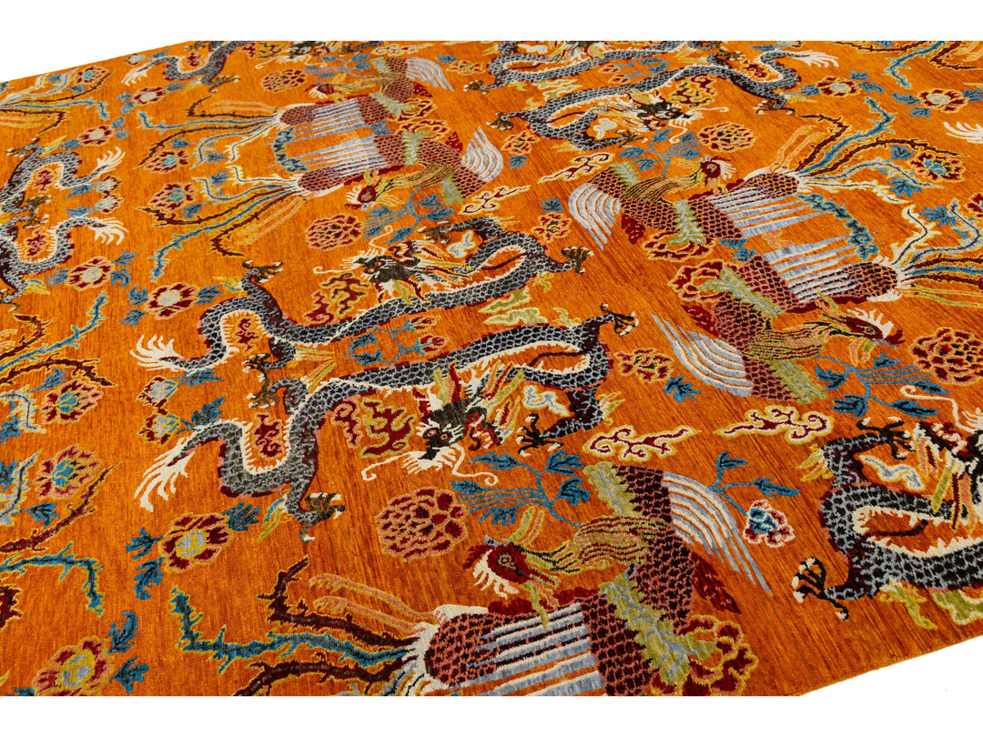 Modern Art Deco Dragon Chinese Wool Rug 9 X 13