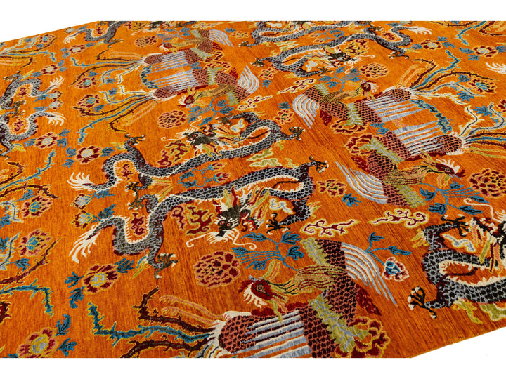 Modern Art Deco Dragon Chinese Wool Rug 9 X 13