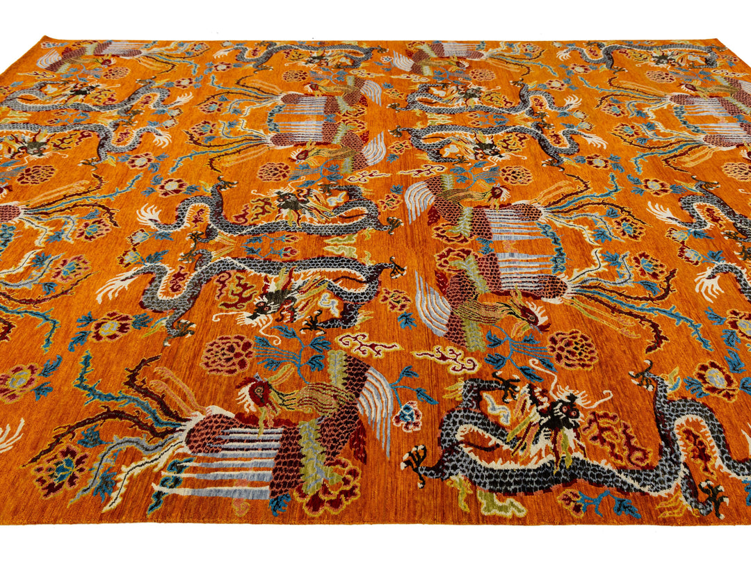 Modern Art Deco Dragon Chinese Wool Rug 9 X 13