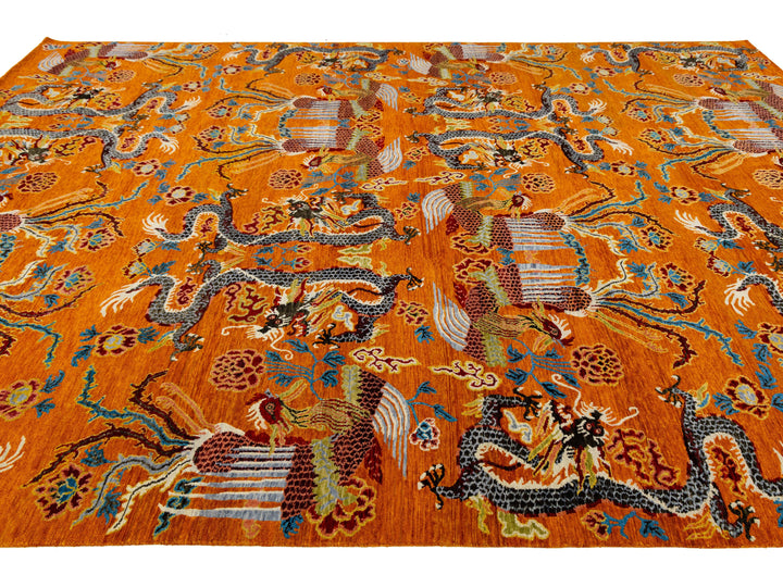 Modern Art Deco Dragon Chinese Wool Rug 9 X 13