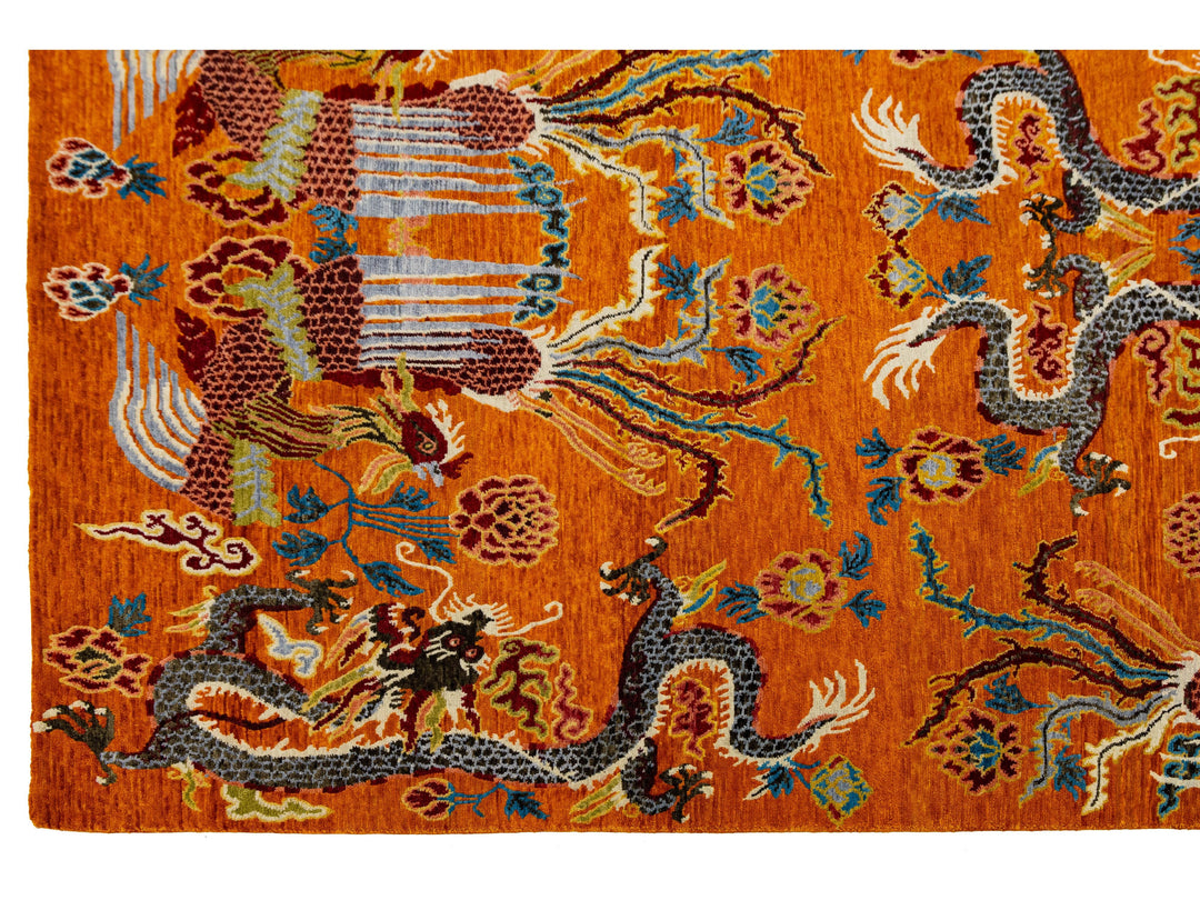 Modern Art Deco Dragon Chinese Wool Rug 9 X 13