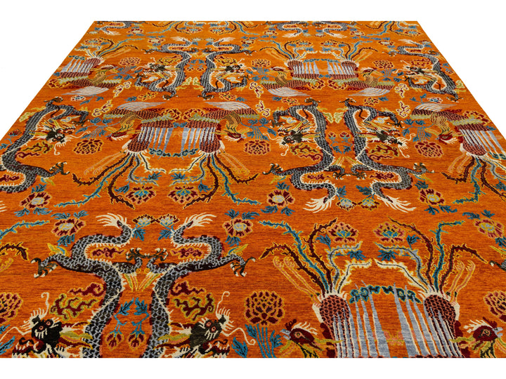 Modern Art Deco Dragon Chinese Wool Rug 9 X 13