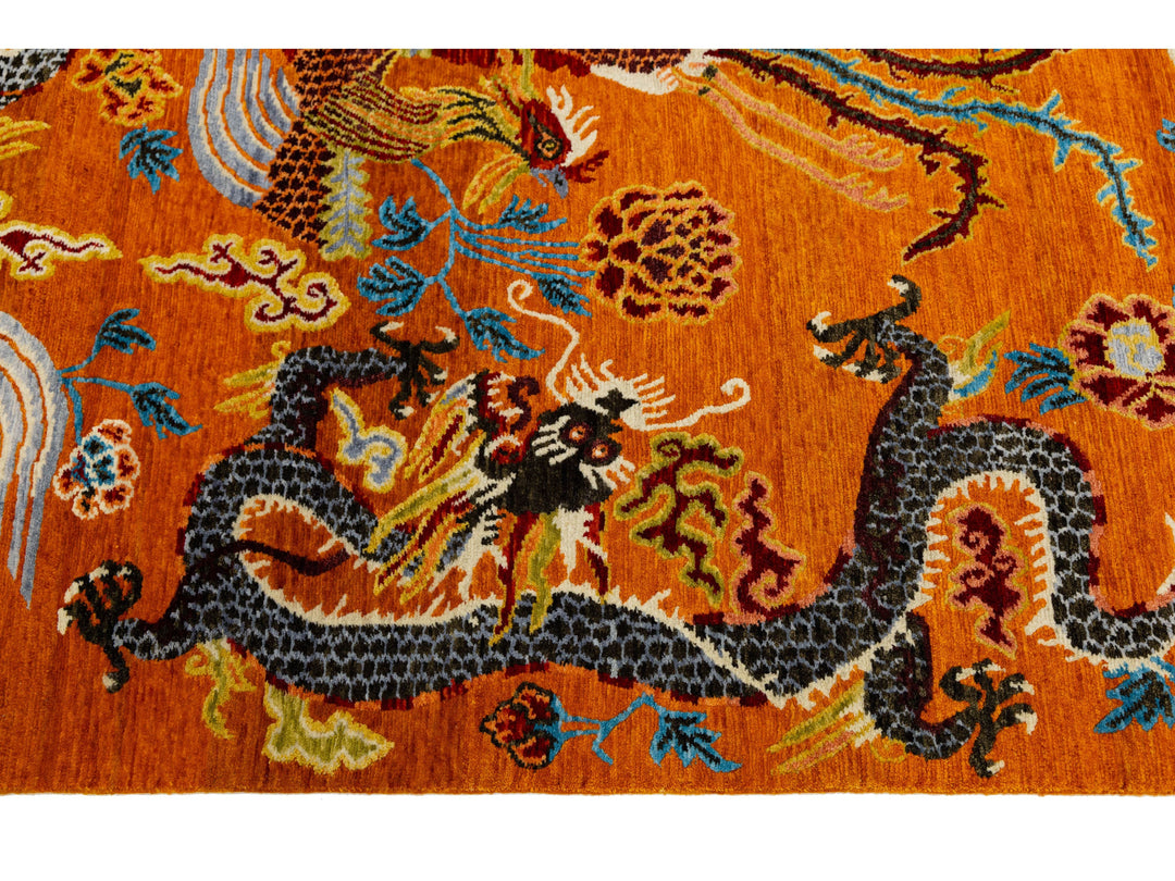 Modern Art Deco Dragon Chinese Wool Rug 9 X 13
