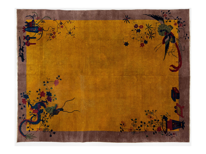 Antique Art Deco Chinese Wool Rug 10 X 14