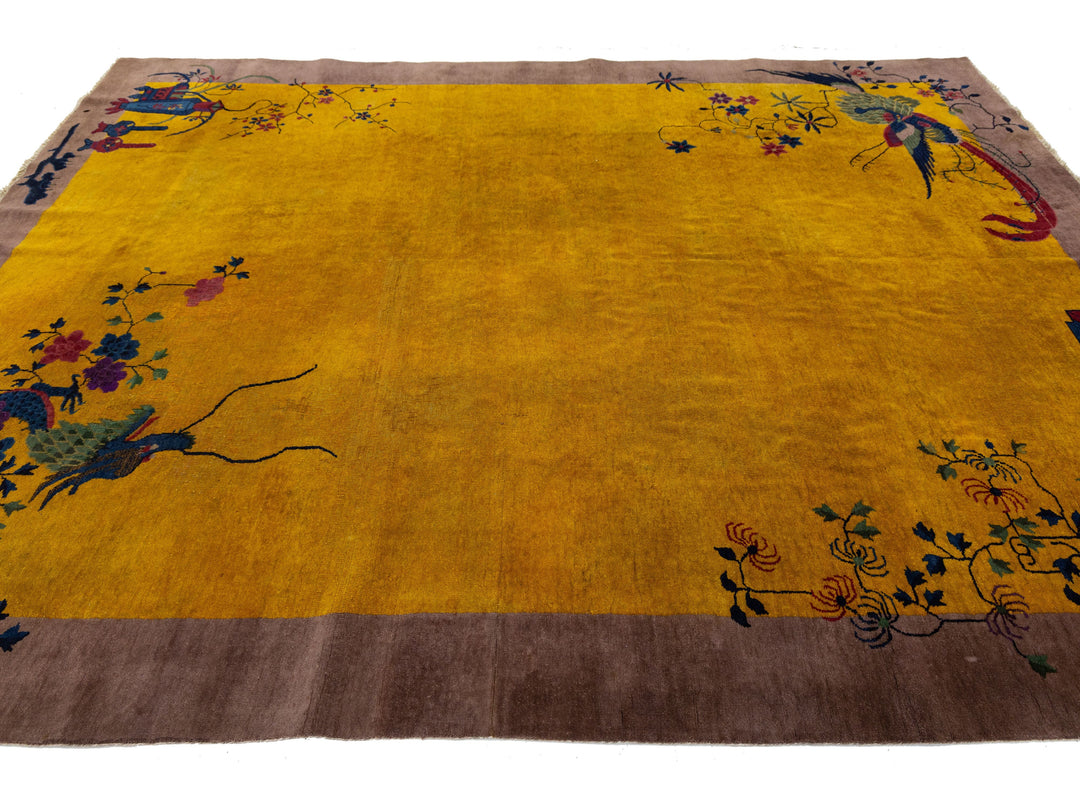 Antique Art Deco Chinese Wool Rug 10 X 14