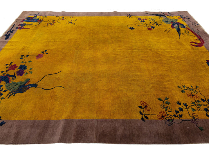 Antique Art Deco Chinese Wool Rug 10 X 14