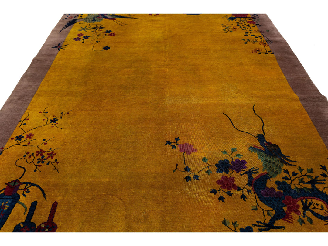 Antique Art Deco Chinese Wool Rug 10 X 14