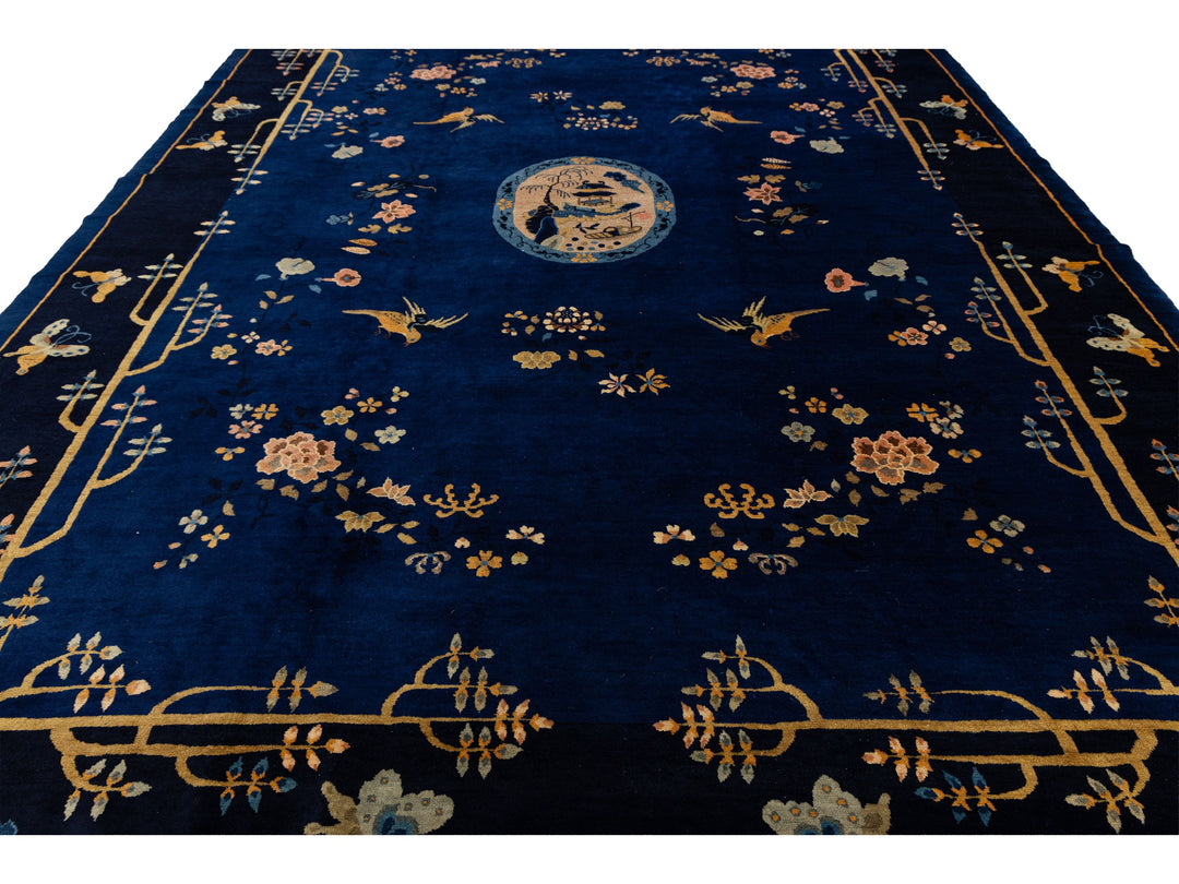 Antique Art Deco Chinese Wool Rug 10 X 14