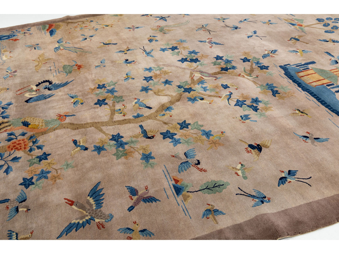 Antique Art Deco Chinese Wool Rug 10 X 14