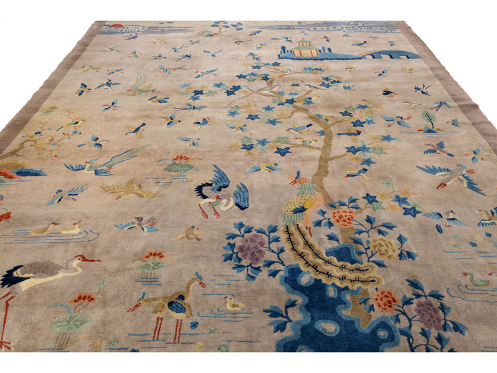 Antique Art Deco Chinese Wool Rug 10 X 14