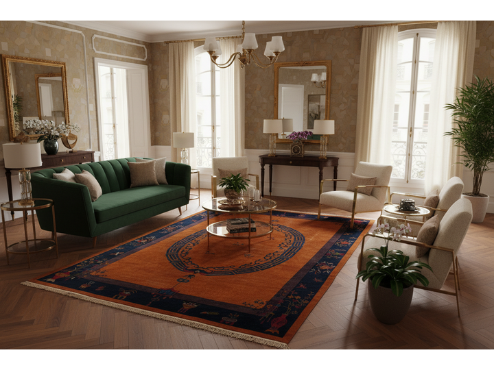 Antique Art Deco Chinese Wool Rug 10 X 14