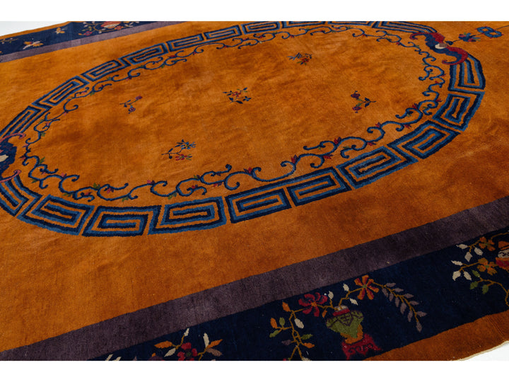 Antique Art Deco Chinese Wool Rug 10 X 14