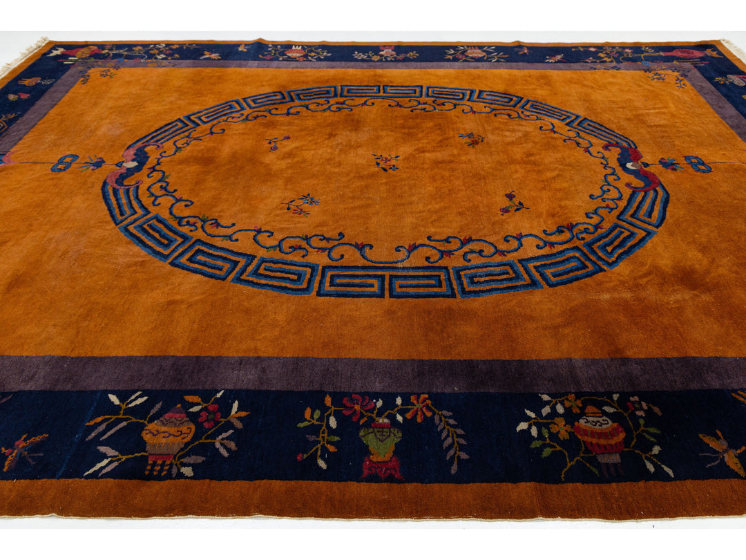 Antique Art Deco Chinese Wool Rug 10 X 14