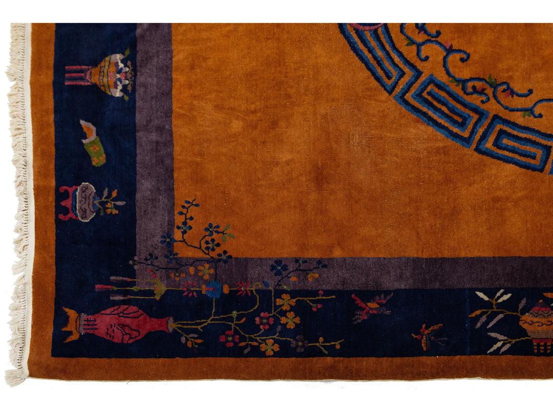 Antique Art Deco Chinese Wool Rug 10 X 14