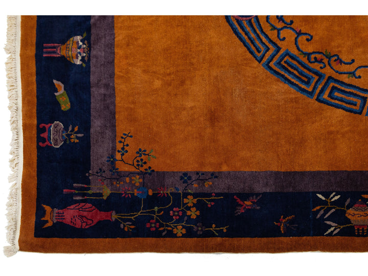 Antique Art Deco Chinese Wool Rug 10 X 14