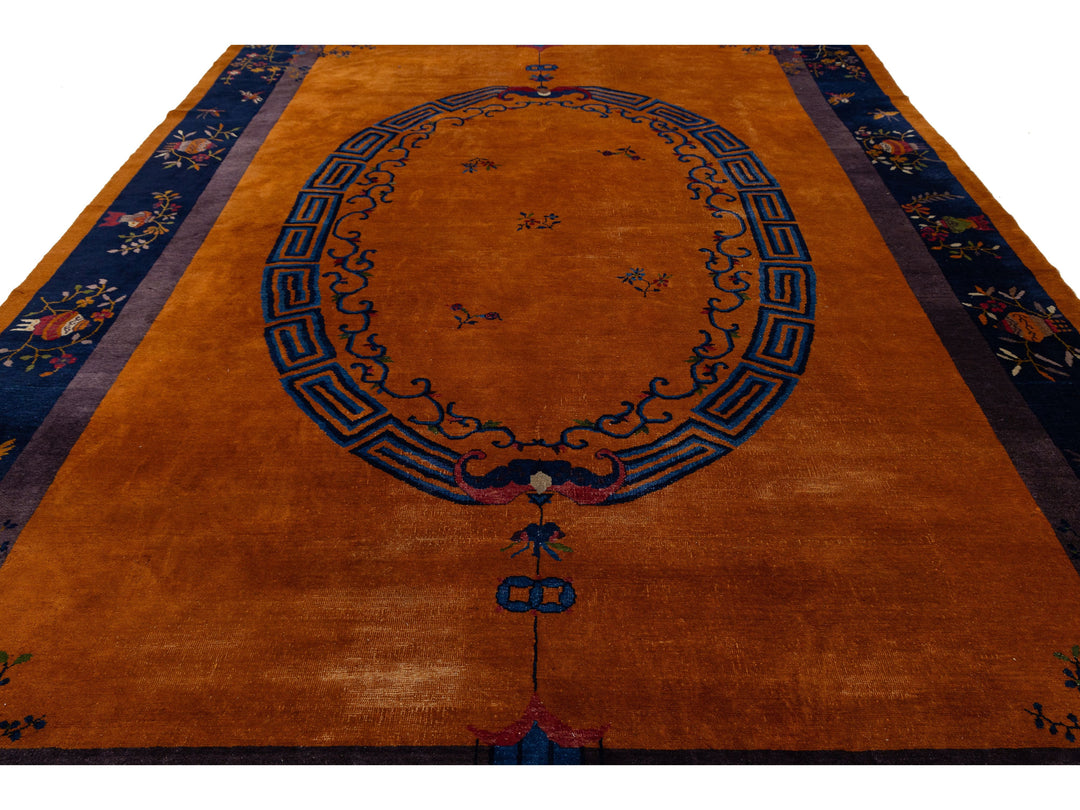 Antique Art Deco Chinese Wool Rug 10 X 14