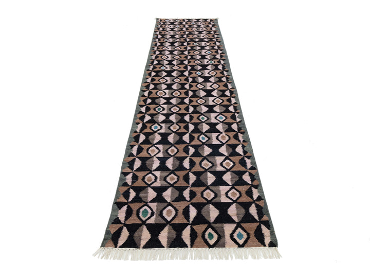 Modern Kilim Wool Runner Rug 3 X 12