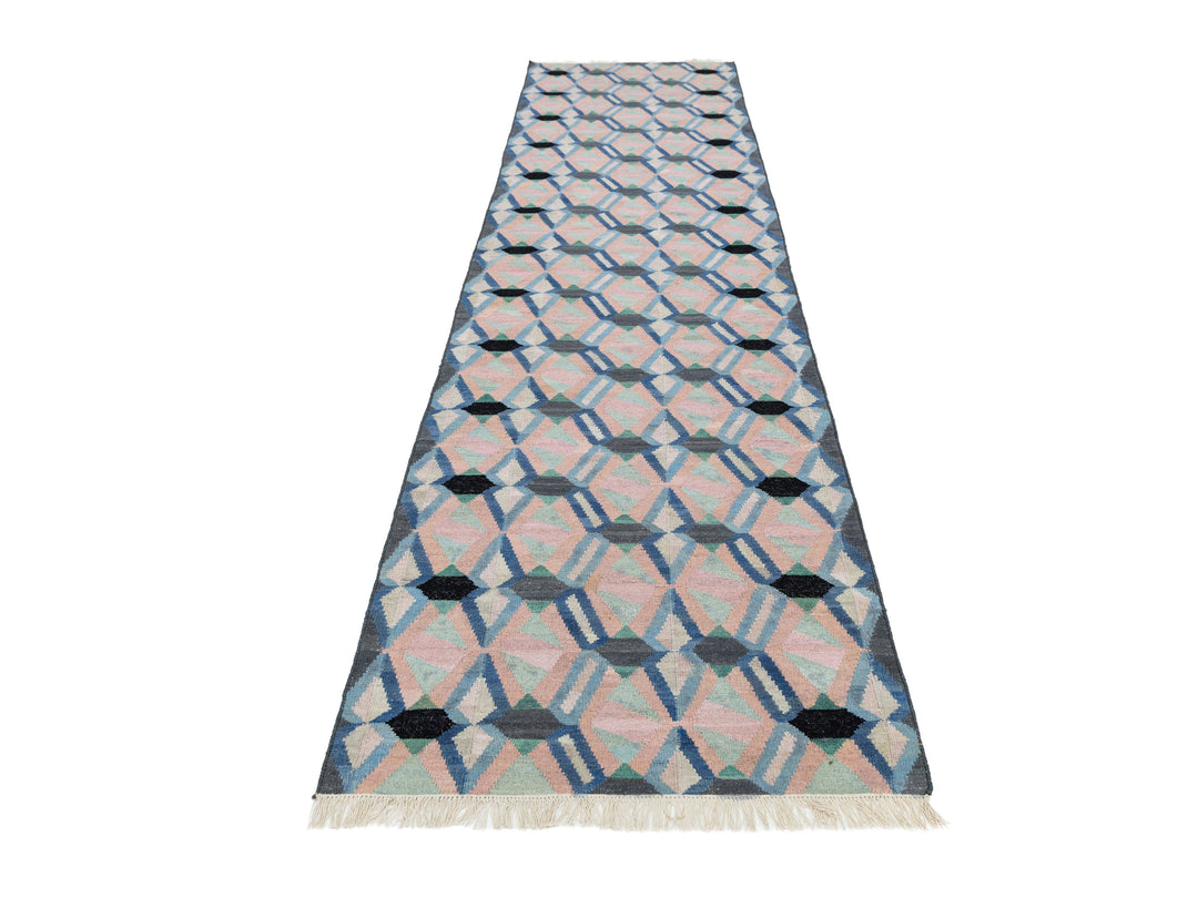 Modern Kilim Wool Runner Rug 3 X 12