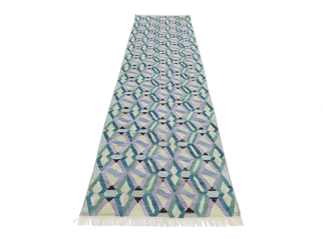 Modern Kilim Wool Runner Rug 3 X 12