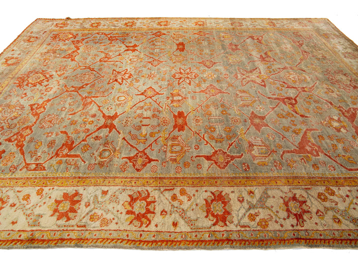 Antique Turkish Oushak Wool Rug 10 X 13