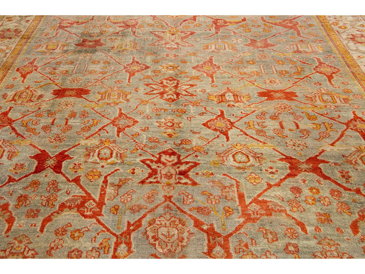 Antique Turkish Oushak Wool Rug 10 X 13