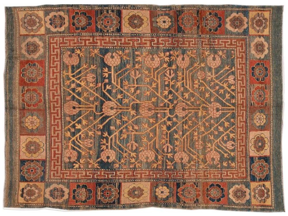 Vintage Khotan Style Tribal Wool Rug 7 X 10