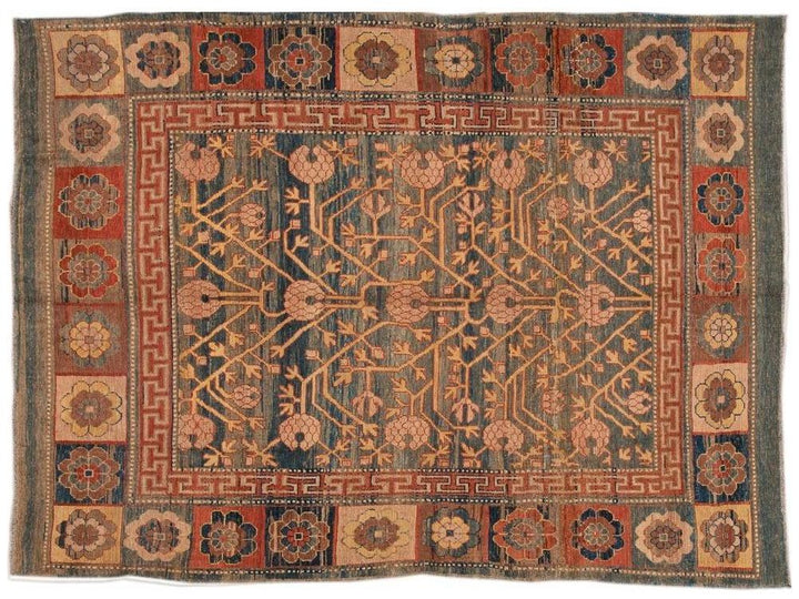 Vintage Khotan Style Tribal Wool Rug 7 X 10