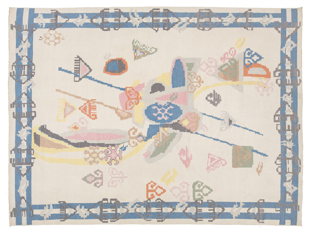 Modern Art Deco Wool Rug 9 X 12