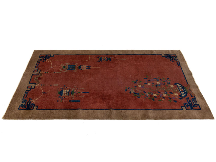 Antique Art Deco Chinese Wool Rug 4 X 7