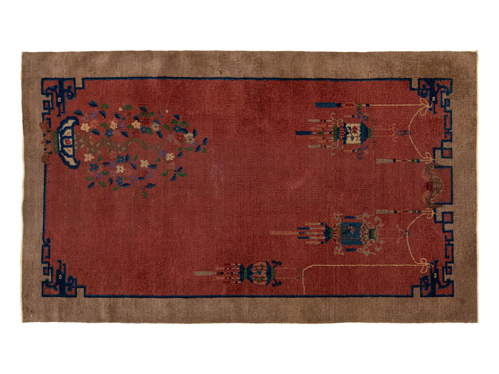 Antique Art Deco Chinese Wool Rug 4 X 7