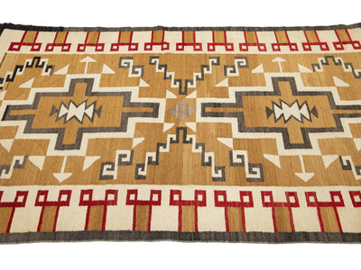 Antique Flat-Weave Navajo Wool Rug 4 X 7