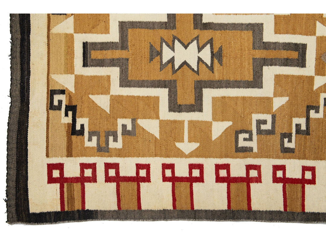 Antique Flat-Weave Navajo Wool Rug 4 X 7